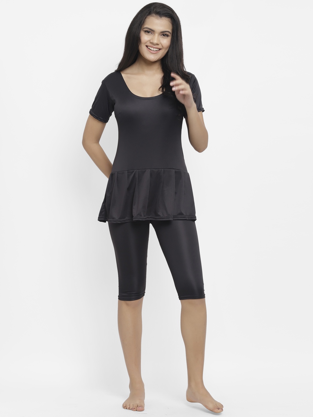 

N-Gal Women Black Solid Romper Style Swimsuit NBPS06