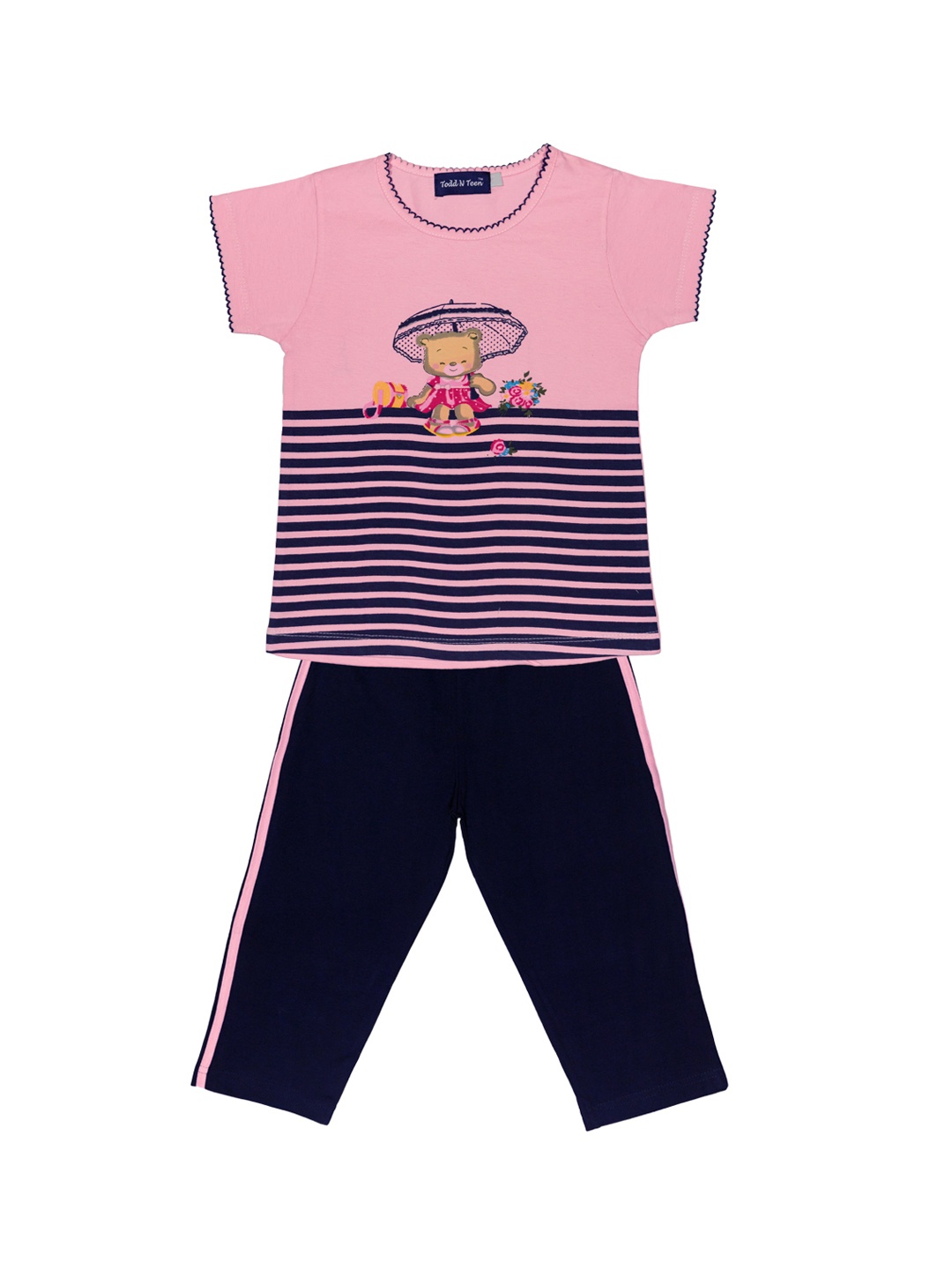 

Todd N Teen Girls Pink & Navy Blue Striped T-shirt with Capris