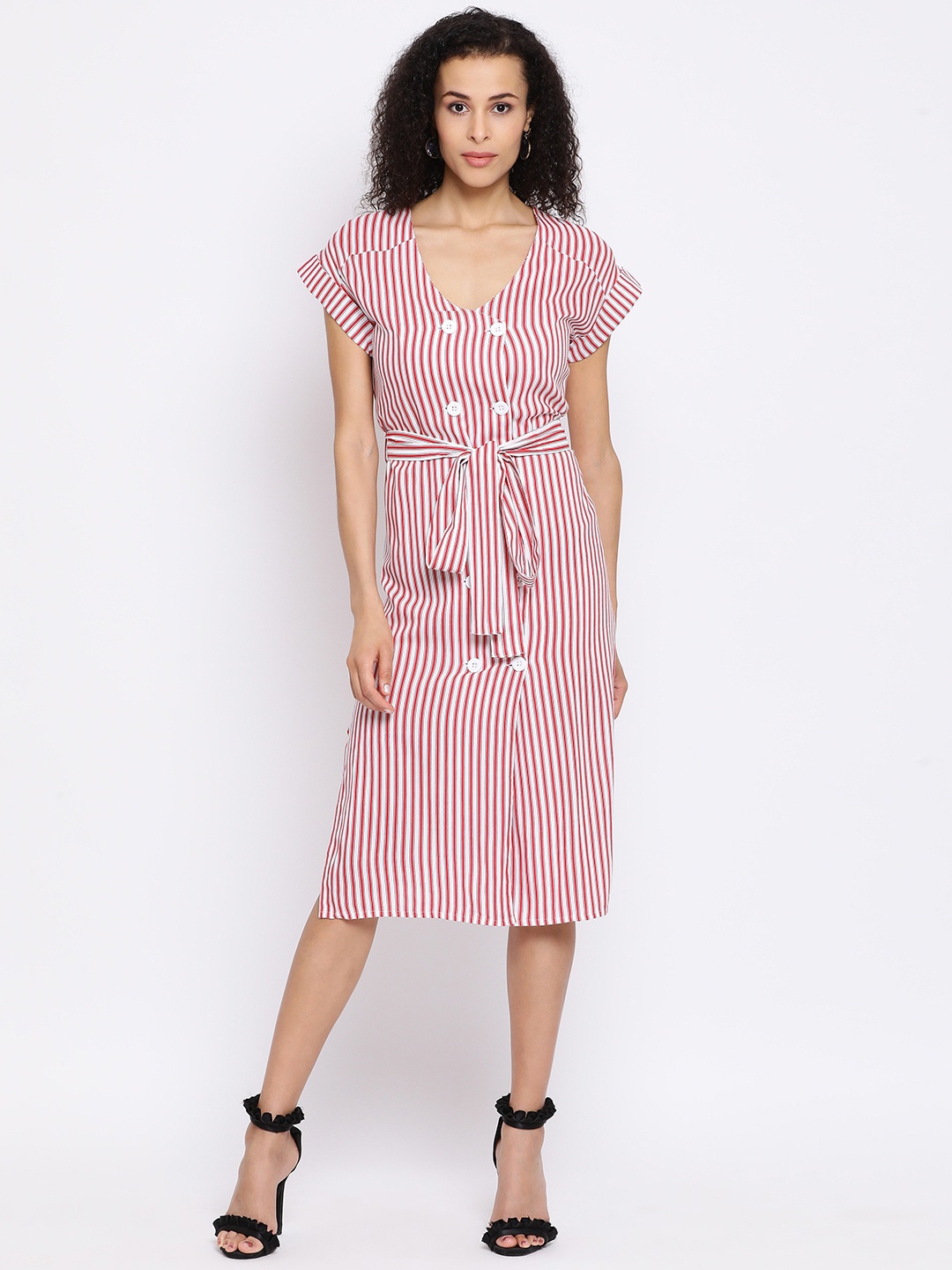 

Oxolloxo Women Red & White Striped Sheath Dress