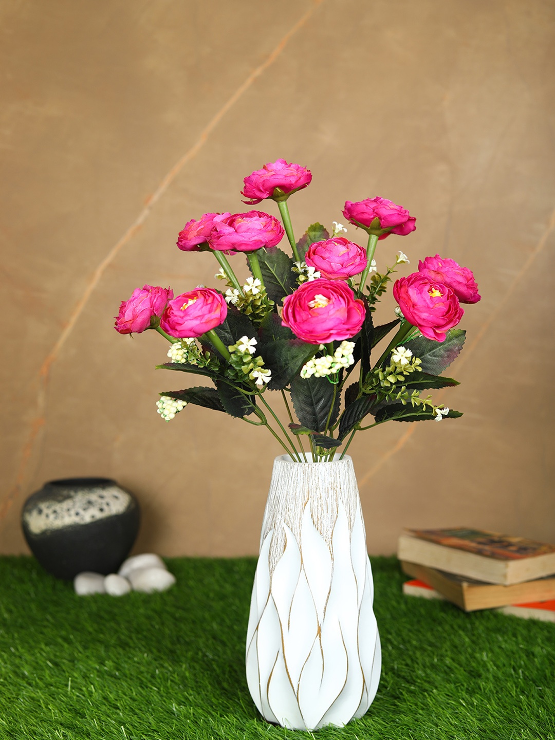 

PolliNation Pink & Green Decorative Artificial Camellia Rose Flower Bunch