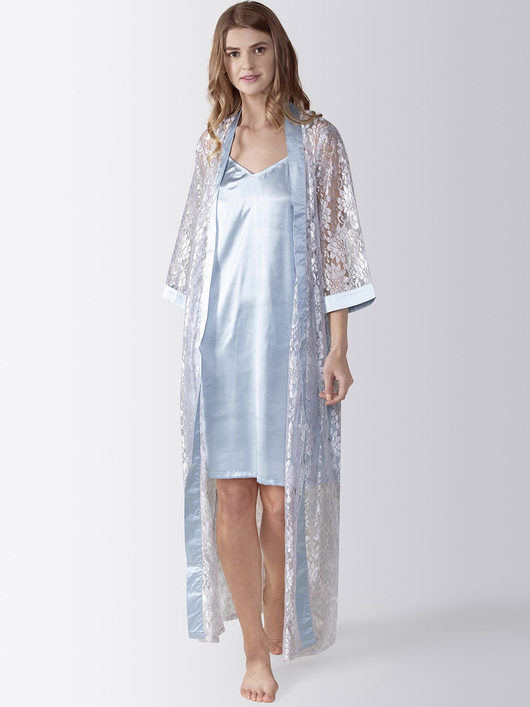 

ADORENITE Blue Solid Nightdress with Robe