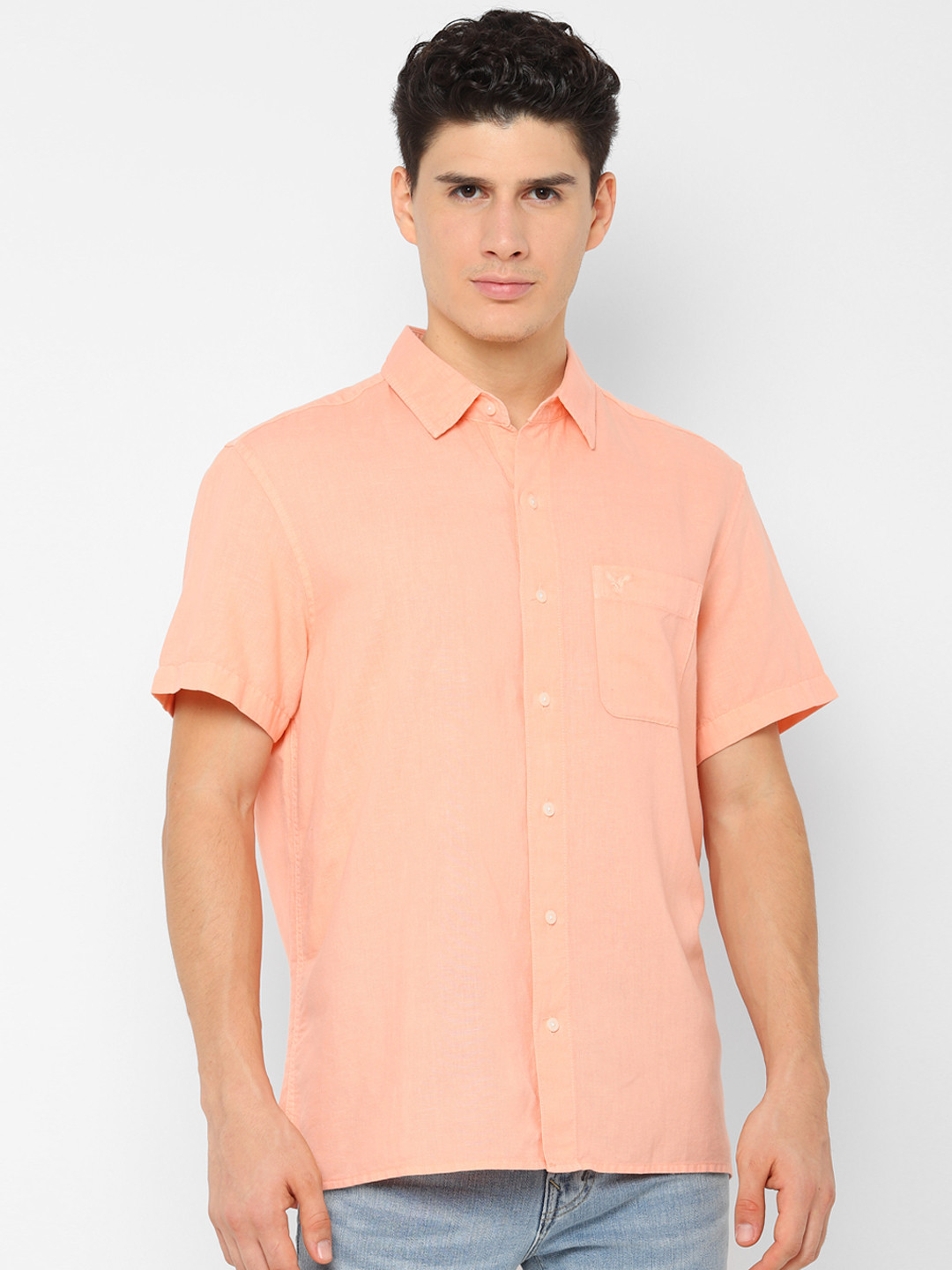 

AMERICAN EAGLE OUTFITTERS Men Peach-Coloured Classic Regular Fit Solid Casual Shirt