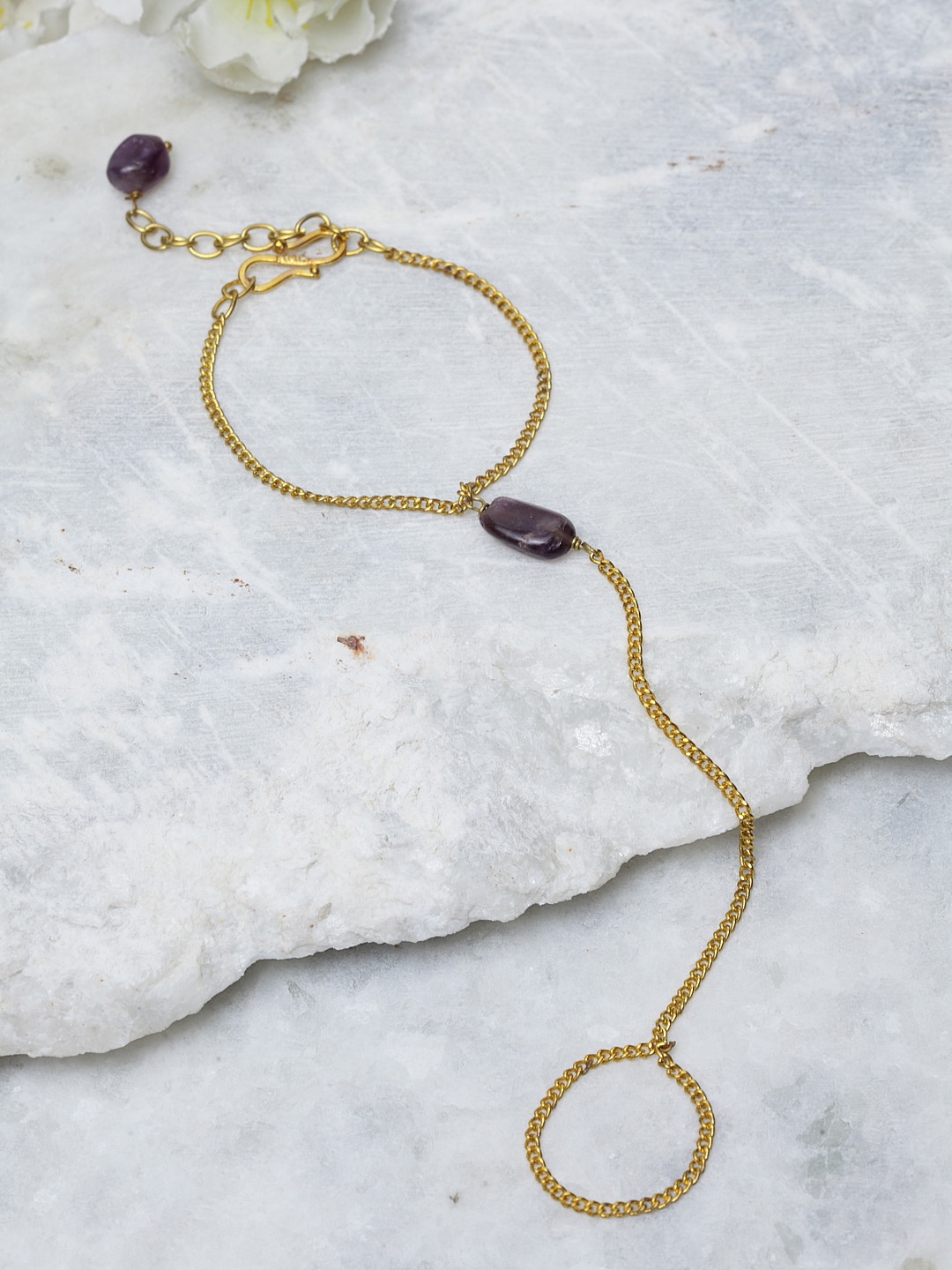 

DUGRISTYLE Purple Sterling Silver Gold-Plated Ring Bracelet