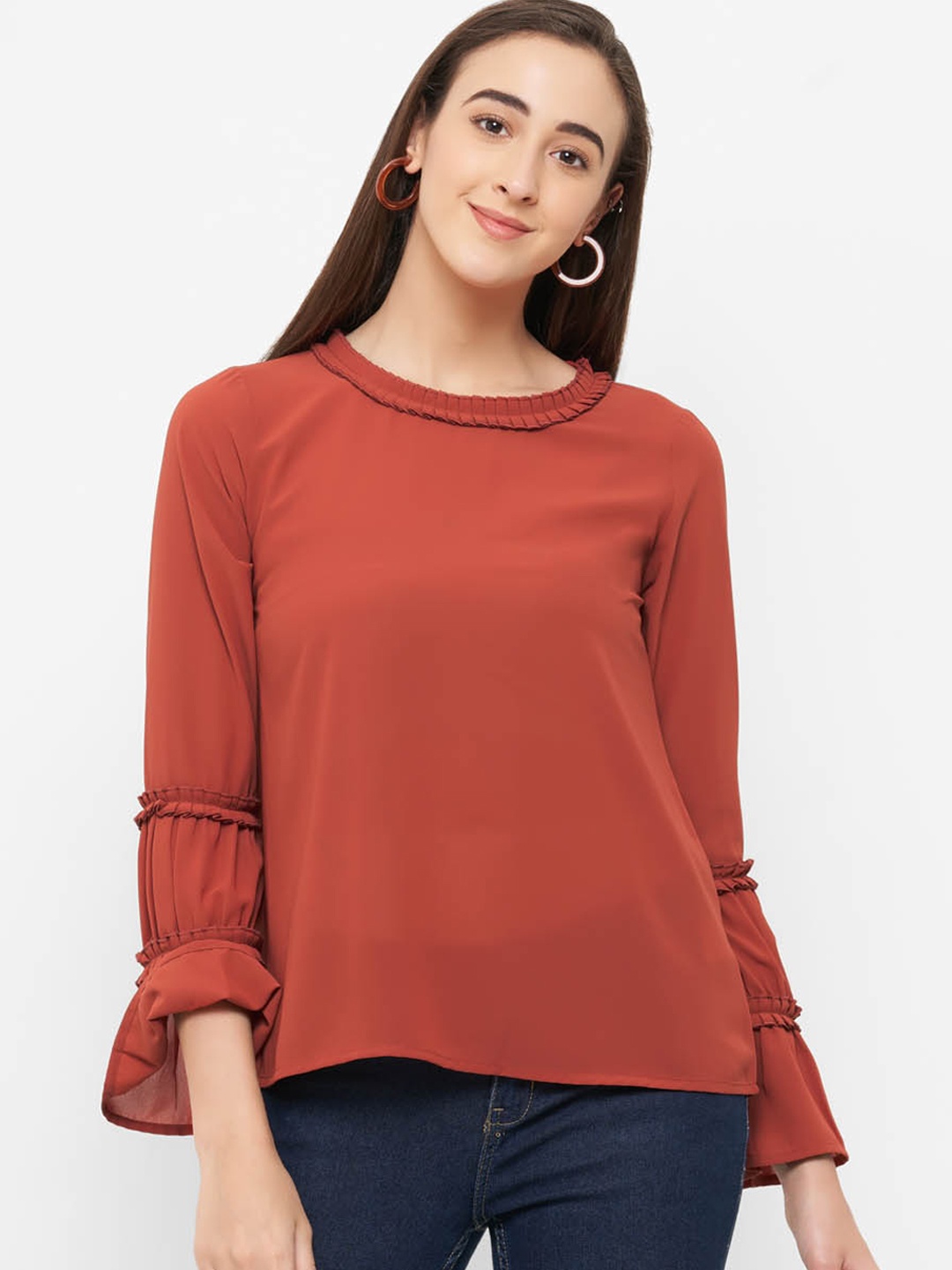 

109F Women Brown Solid Top