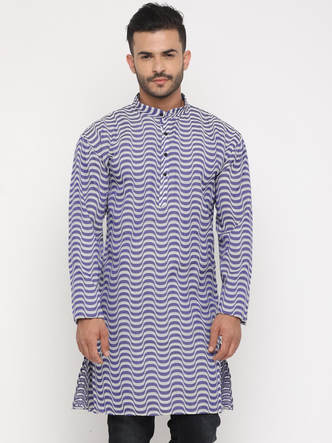 

SHOWOFF Men Purple & Off-White Printed Straight Kurta