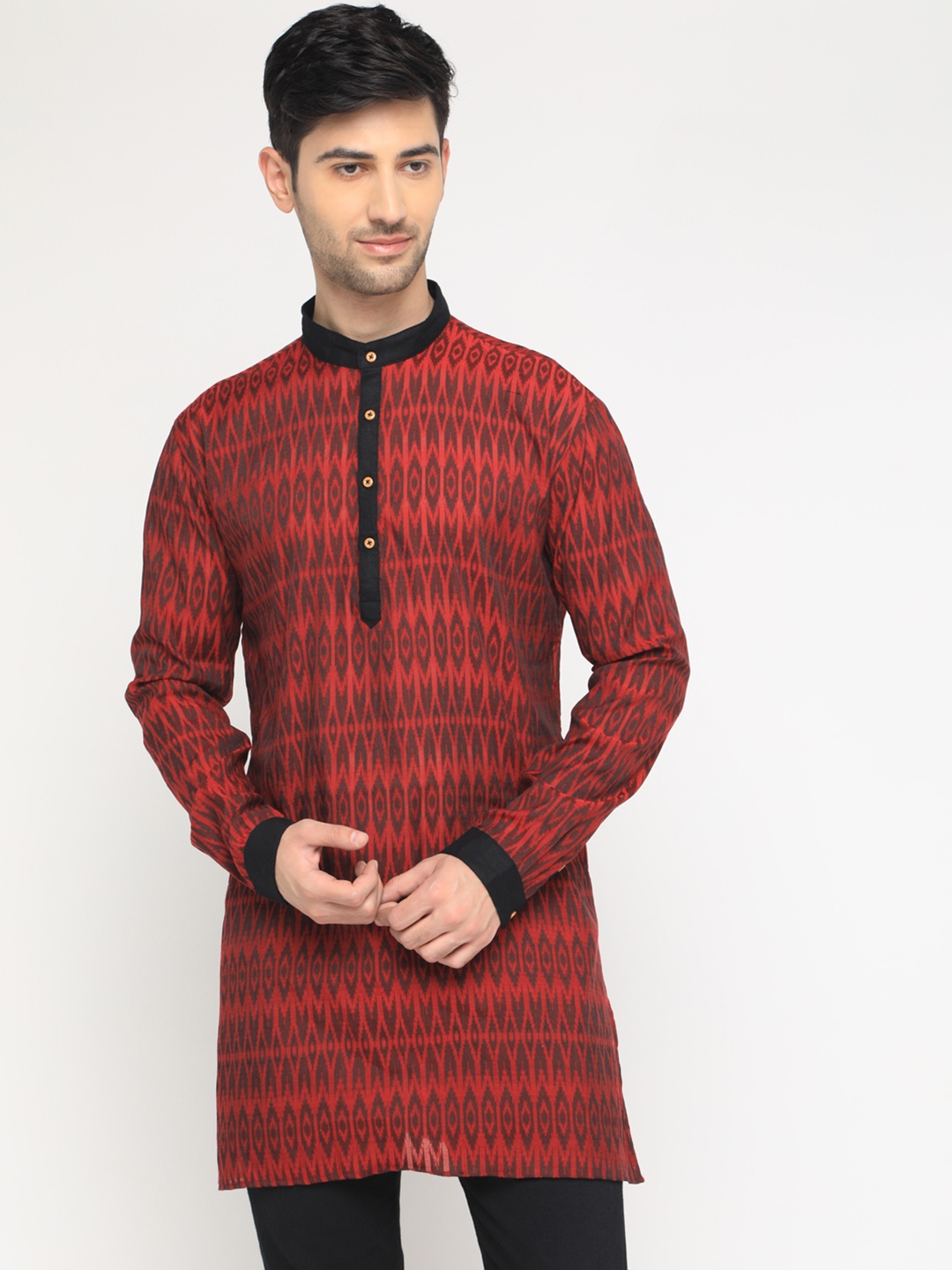 

SHOWOFF Men Rust Printed Straight Kurta