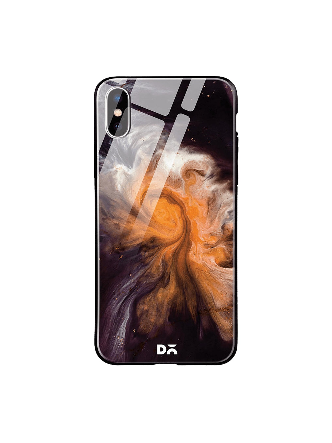 DailyObjects Black & Orange Marble Galaxy iPhone XS Glass Case