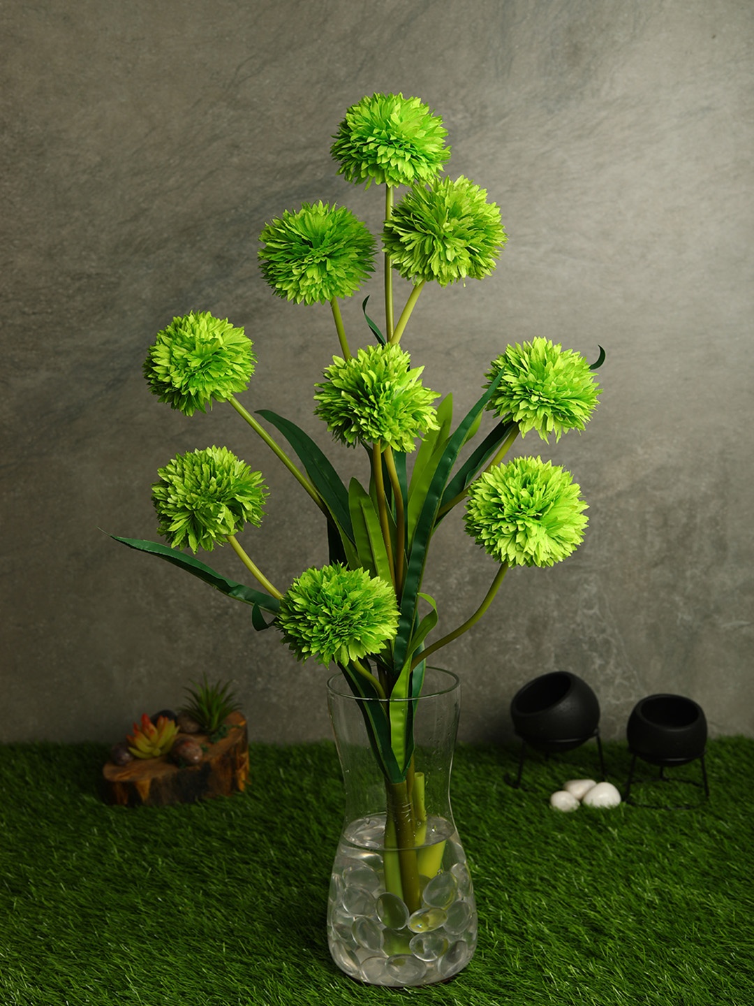 

PolliNation Set Of 3 Green Decorative Artificial BallMum Flower Stems