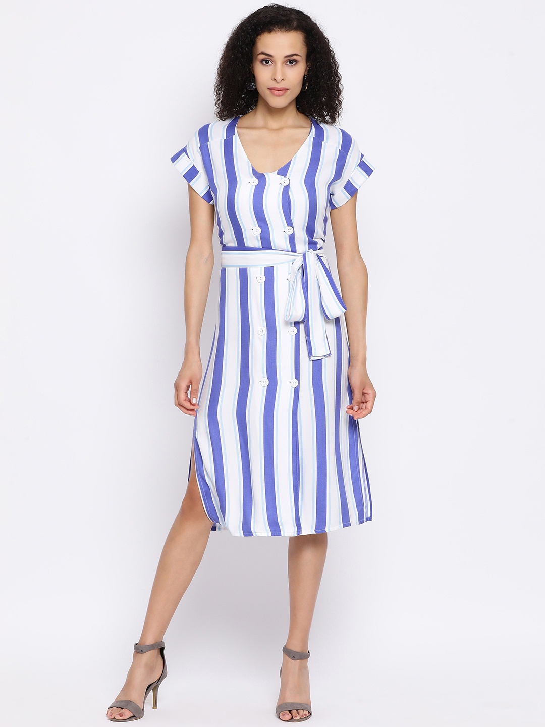 

Oxolloxo Women Blue & White Striped A-Line Dress