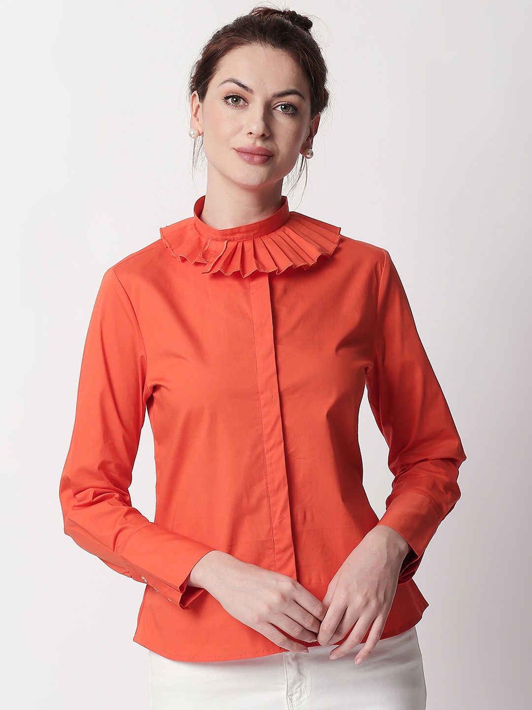 

RAREISM Women Orange Solid Shirt Style Top