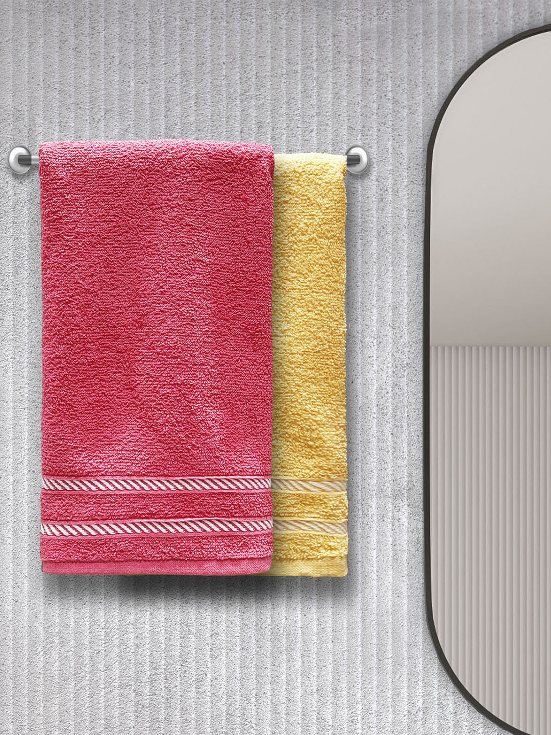 

Trident Set Of 4 Pink & Yellow Solid 380 GSM Comfort Living Hand Towels