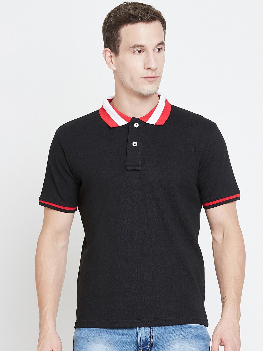 

The Dry State Men Black Solid Polo Collar T-shirt