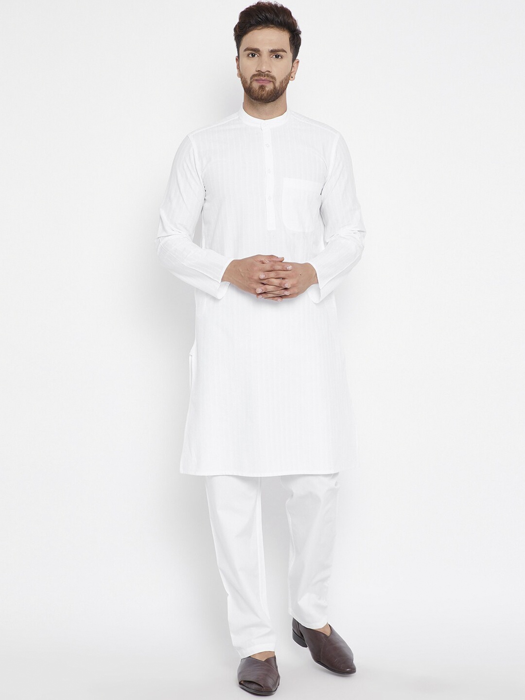 

even Men White Striped Straight Kurta