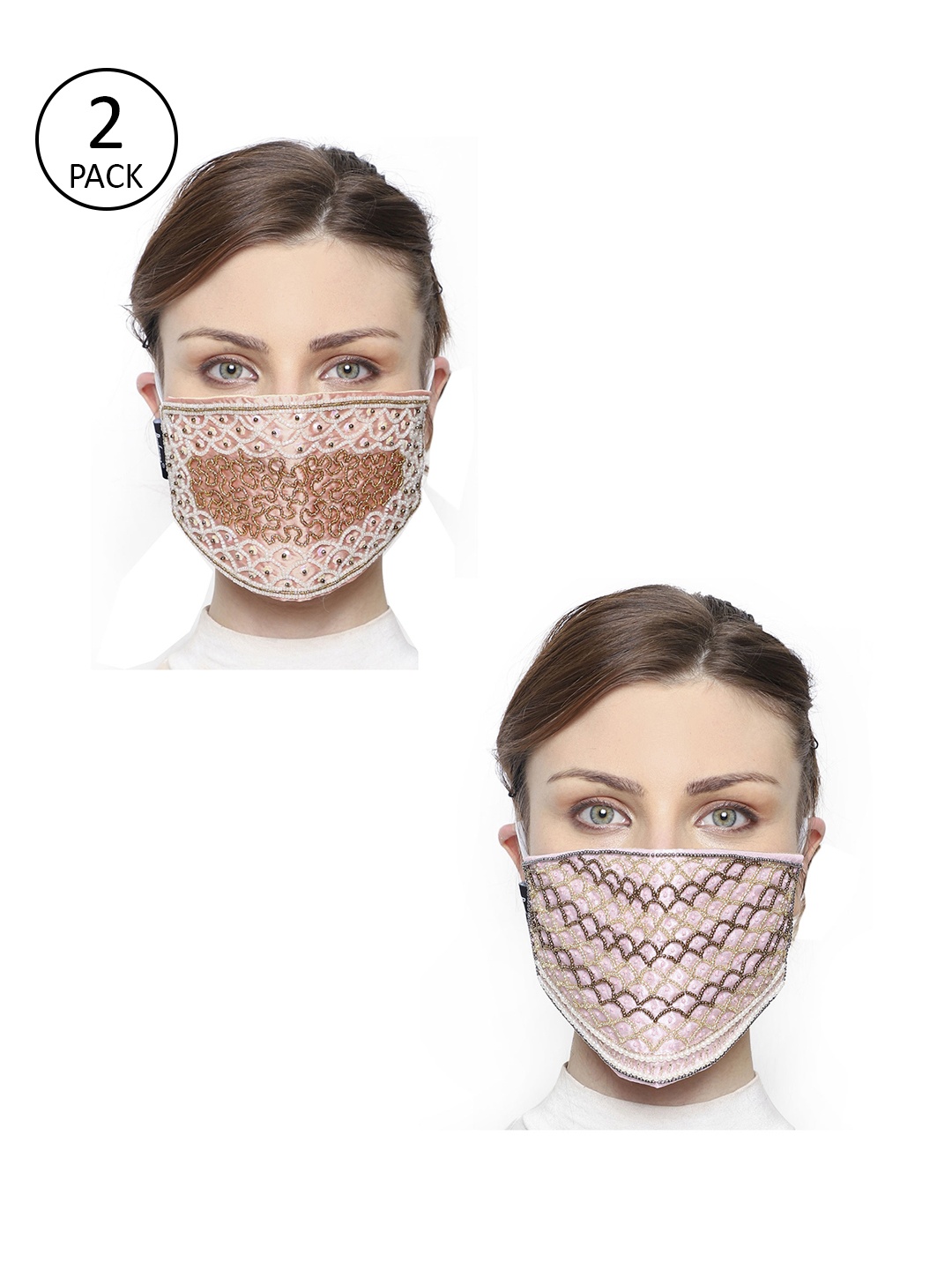

Anekaant Women Embellished Pack Of 2 3-Ply Reusable Cloth Masks, Multi