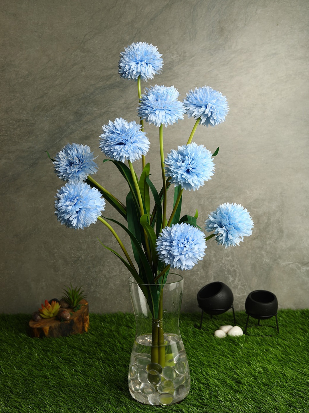 

PolliNation Set Of 3 Blue & Green Decorative Artificial BallMum Flowers