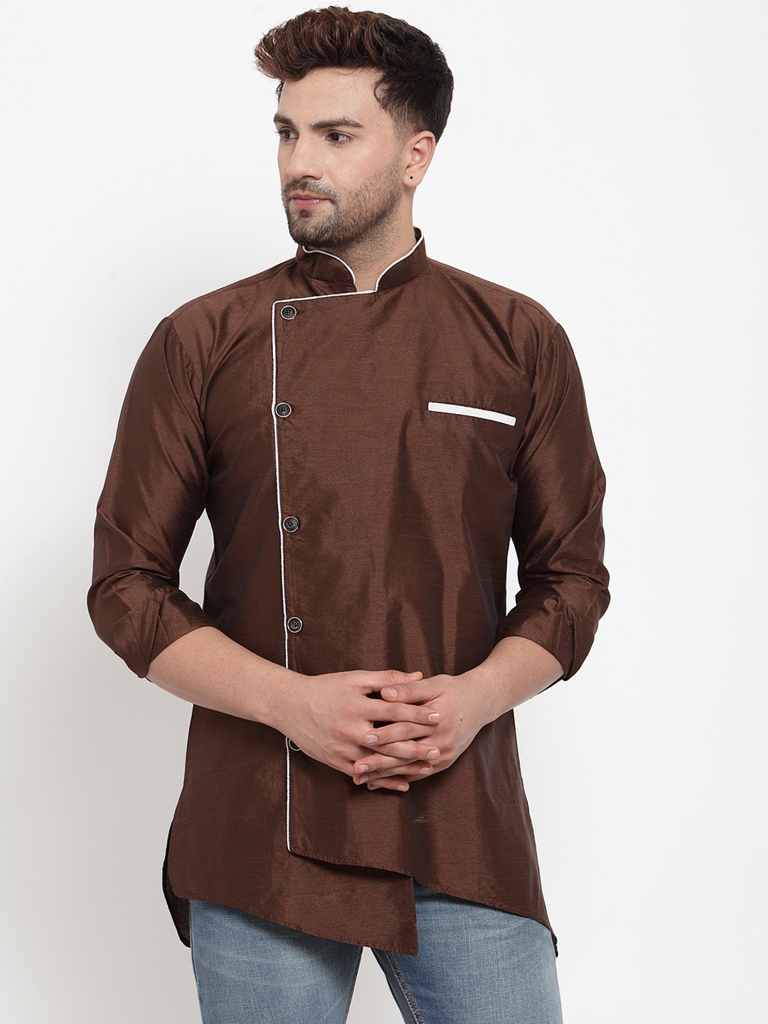 

Benstoke Men Brown Solid Straight Kurta