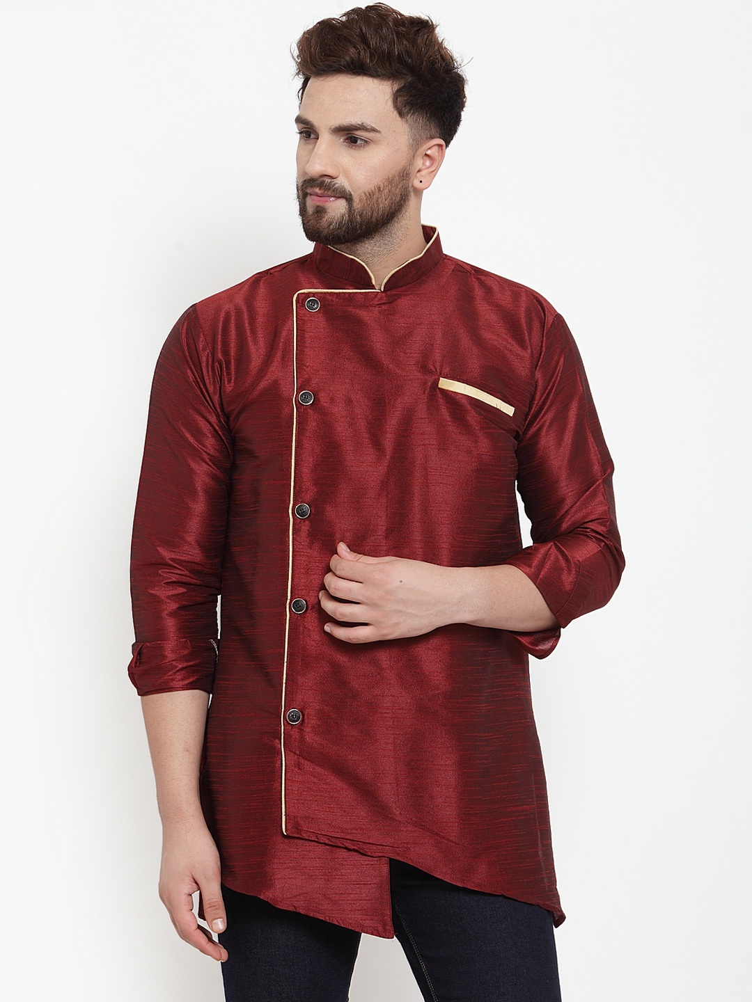 

Benstoke Men Maroon Solid Pathani Kurta