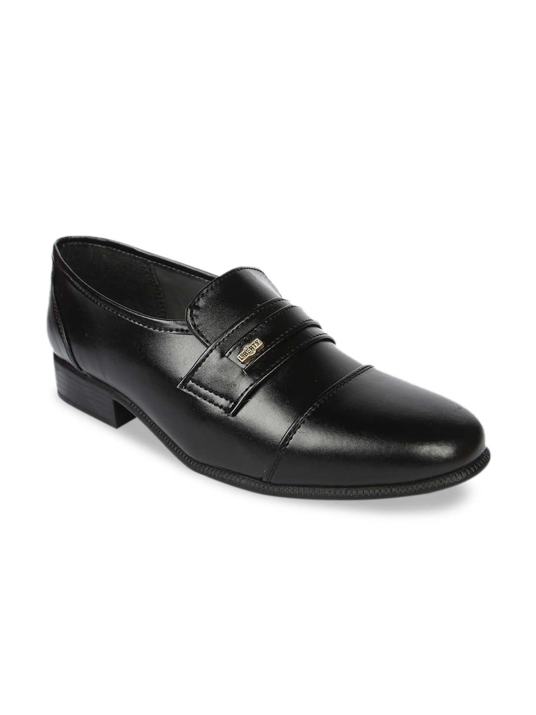 

Liberty Men Black Solid Leather Formal Slip-Ons