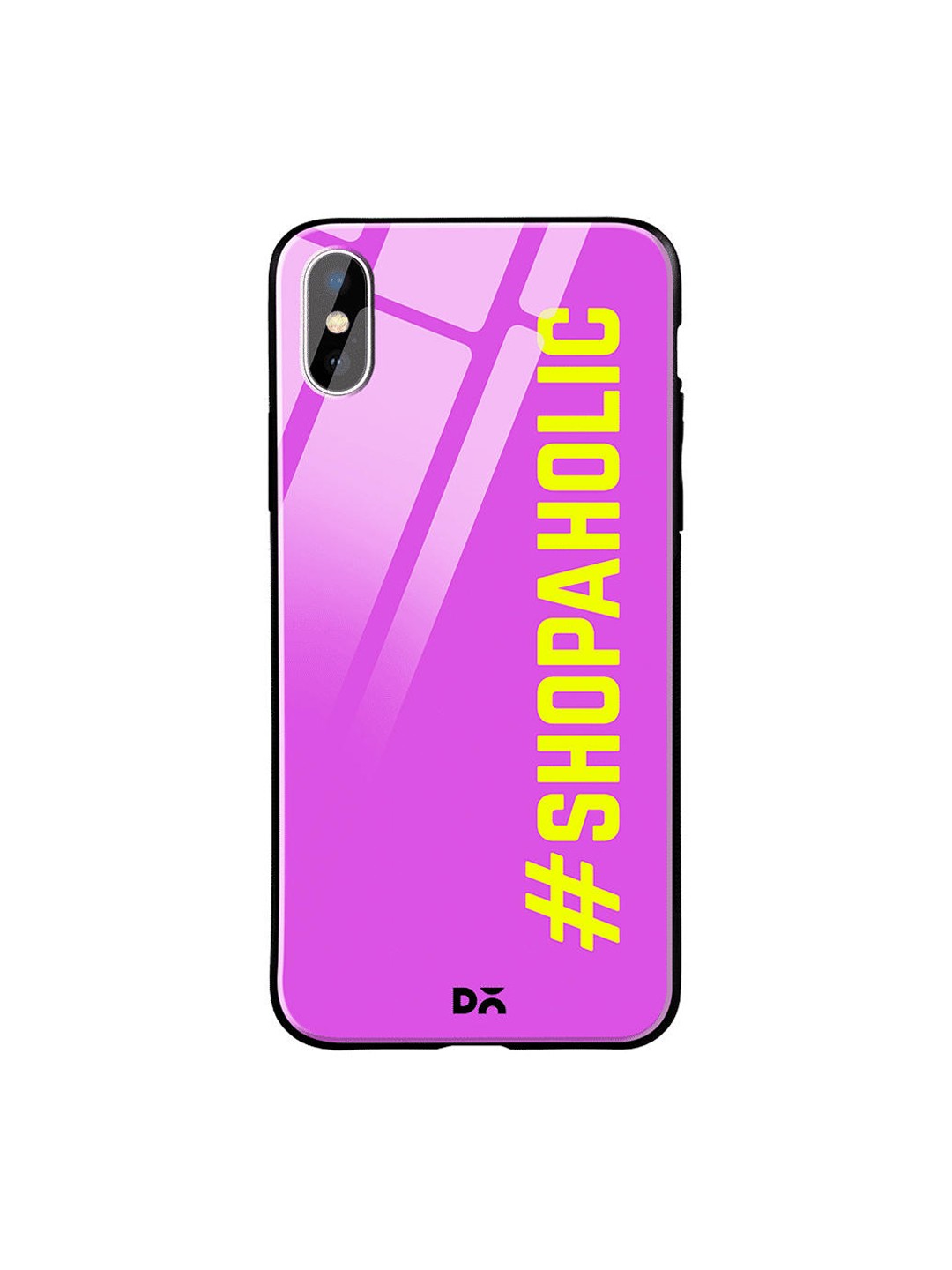 

DailyObjects Purple & Yellow Shopaholic iPhone X Glass Case, Pink