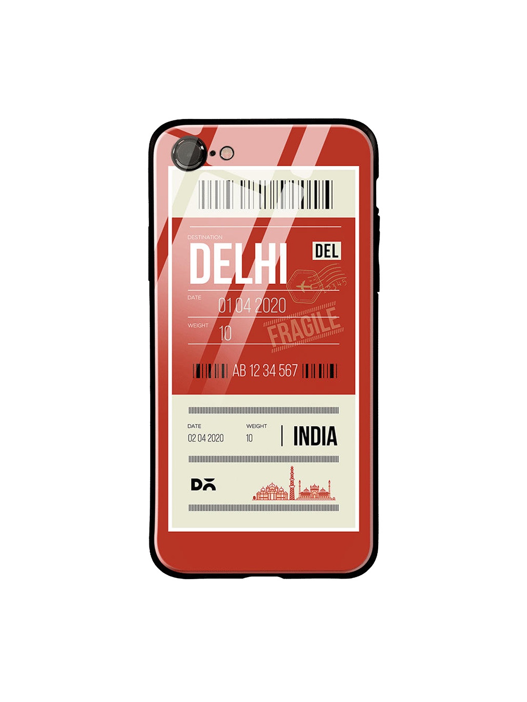 

DailyObjects Blue & Pink Delhi City Tag iPhone 8 Glass Case, Red