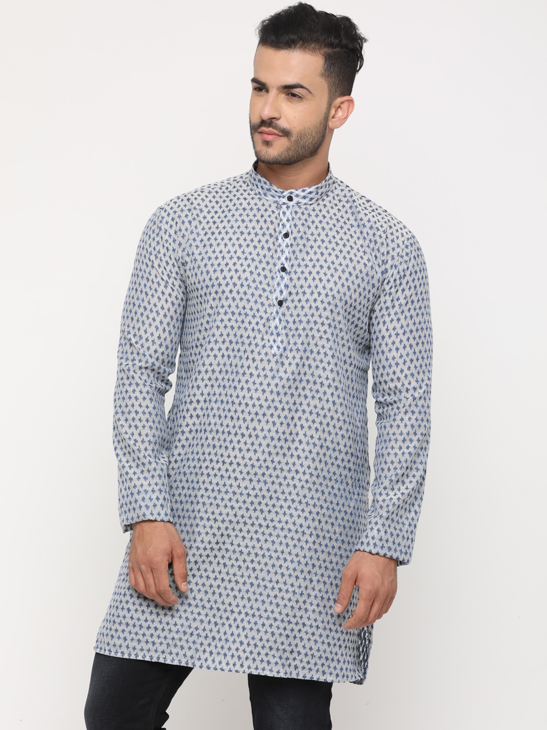 

SHOWOFF Men Blue Woven Design Straight Kurta
