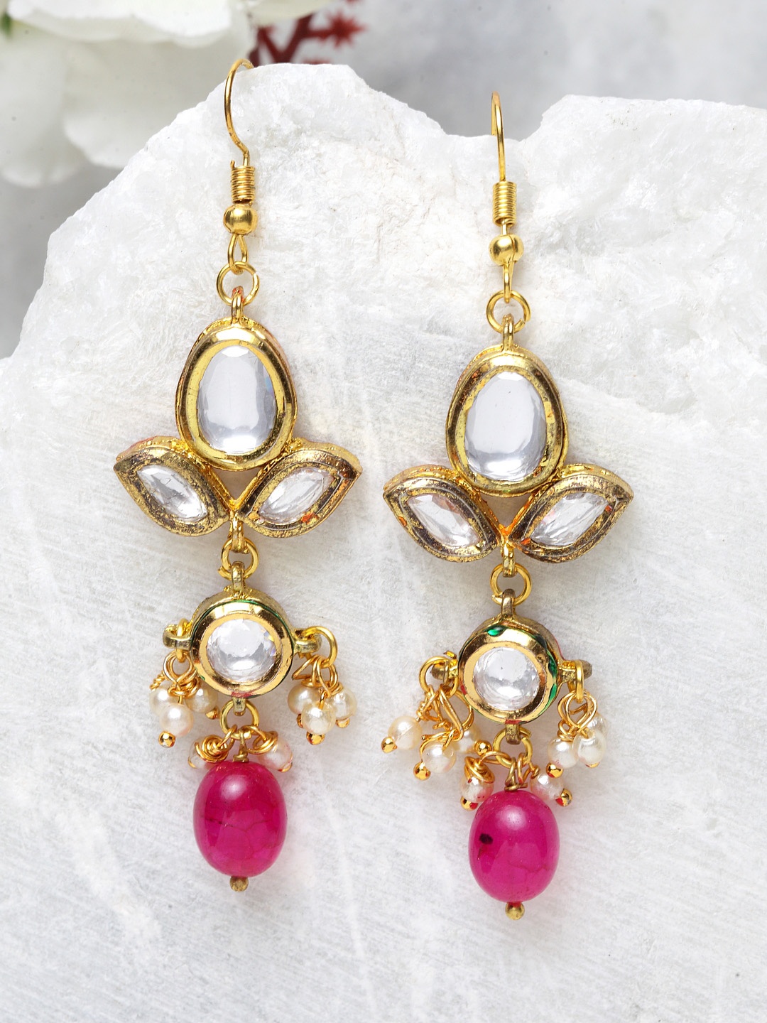 

DUGRISTYLE Gold-Plated Contemporary kundan Drop Earrings, Red