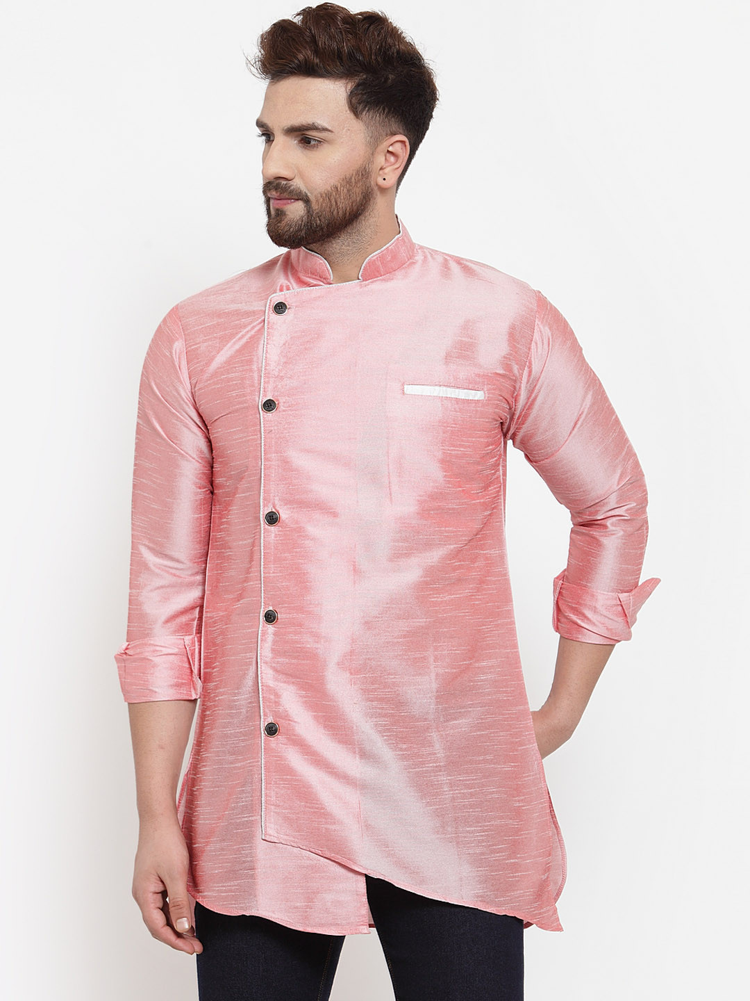 

Benstoke Men Pink Solid Straight Kurta