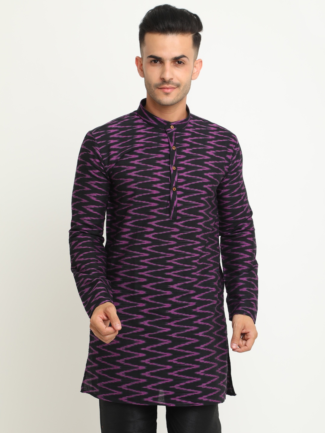 

SHOWOFF Men Purple & Black Printed Straight Kurta