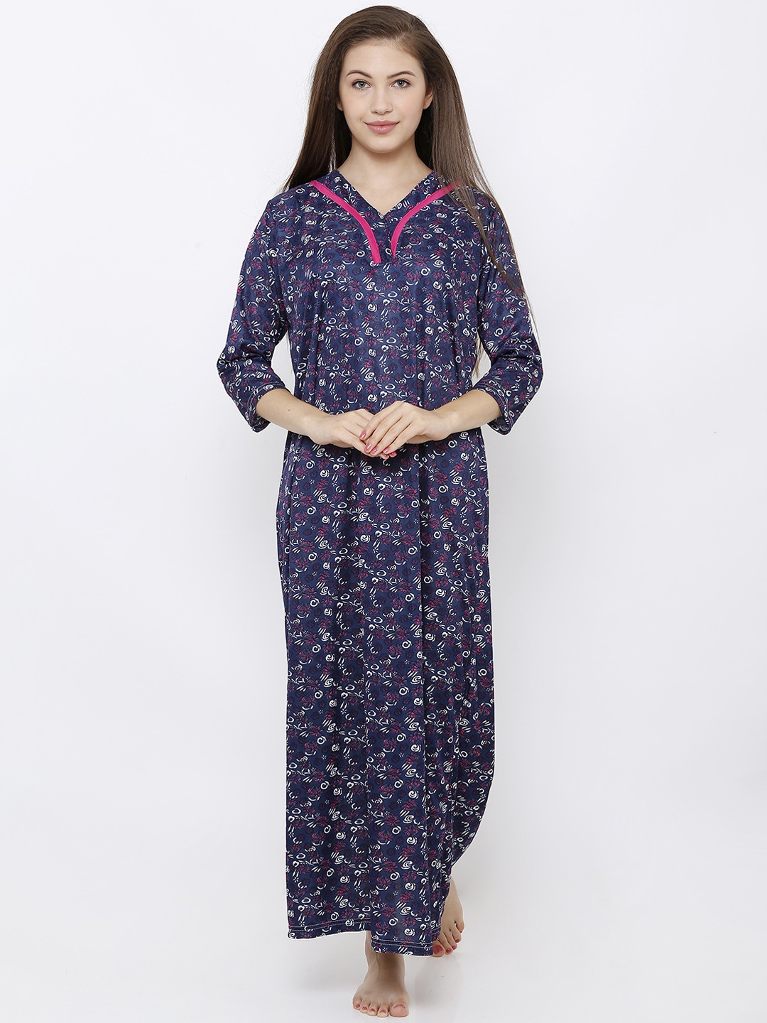 

Pretty Awesome Navy Blue Printed Nightdress