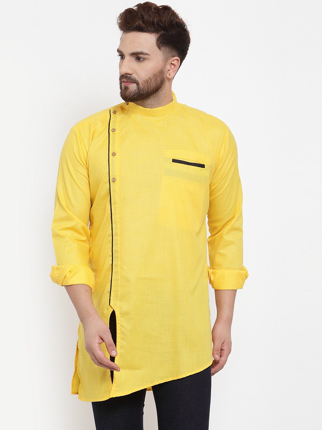 

Benstoke Men Yellow Solid Straight Kurta