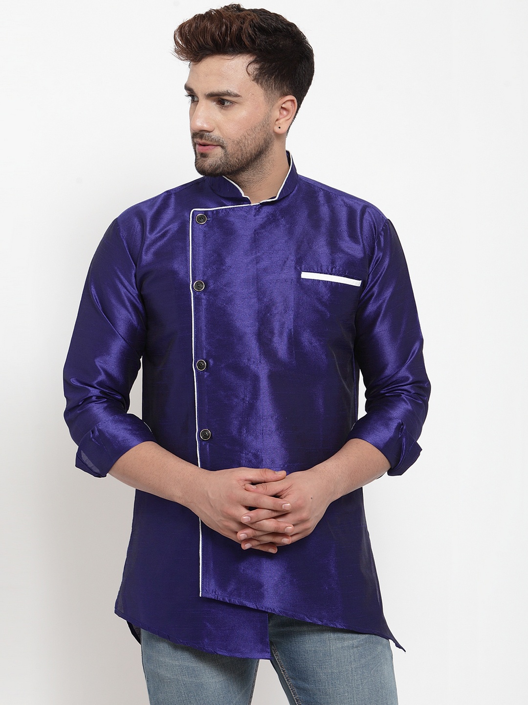 

Benstoke Men Blue Solid Straight Kurta
