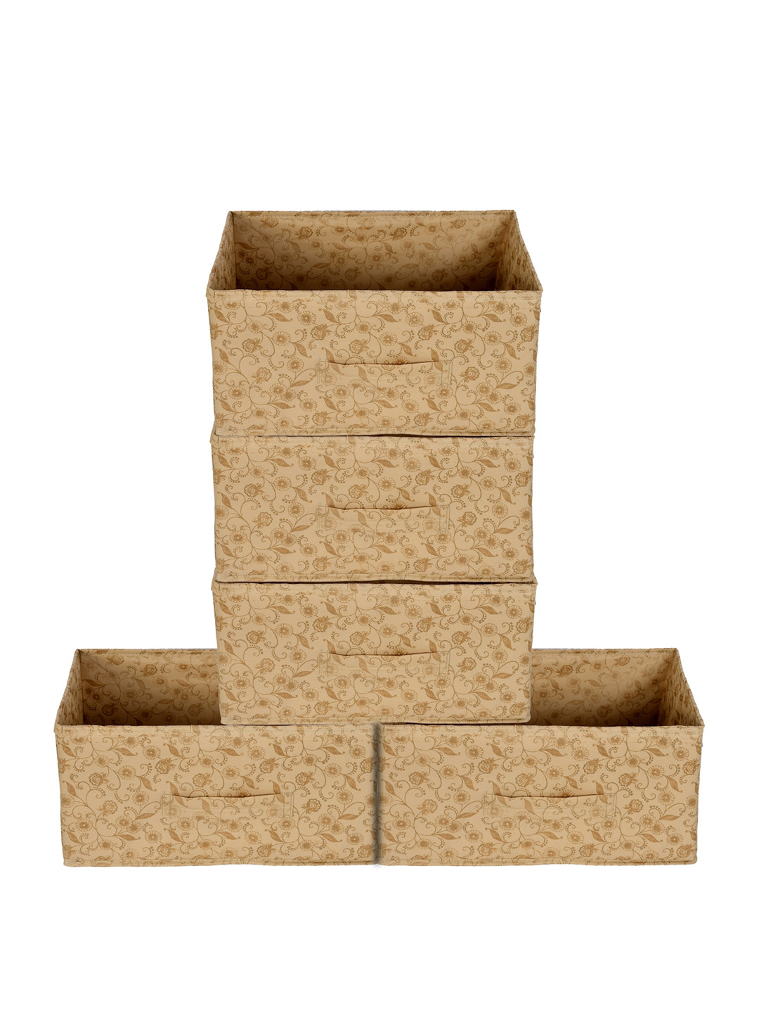 

Kuber Industries Set Of 5 Beige Metallic Floral Printed Drawer Storage Organizers
