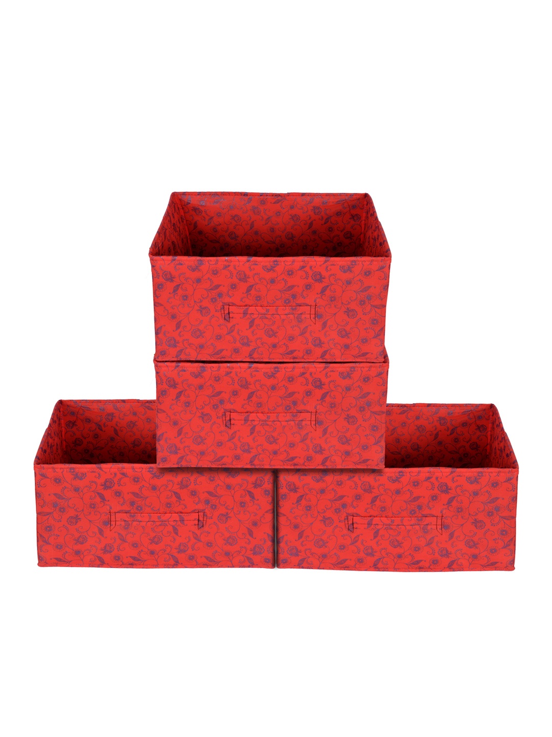 

Kuber Industries Set Of 4 Red Metallic Floral Printed Drawer Storage Organizers