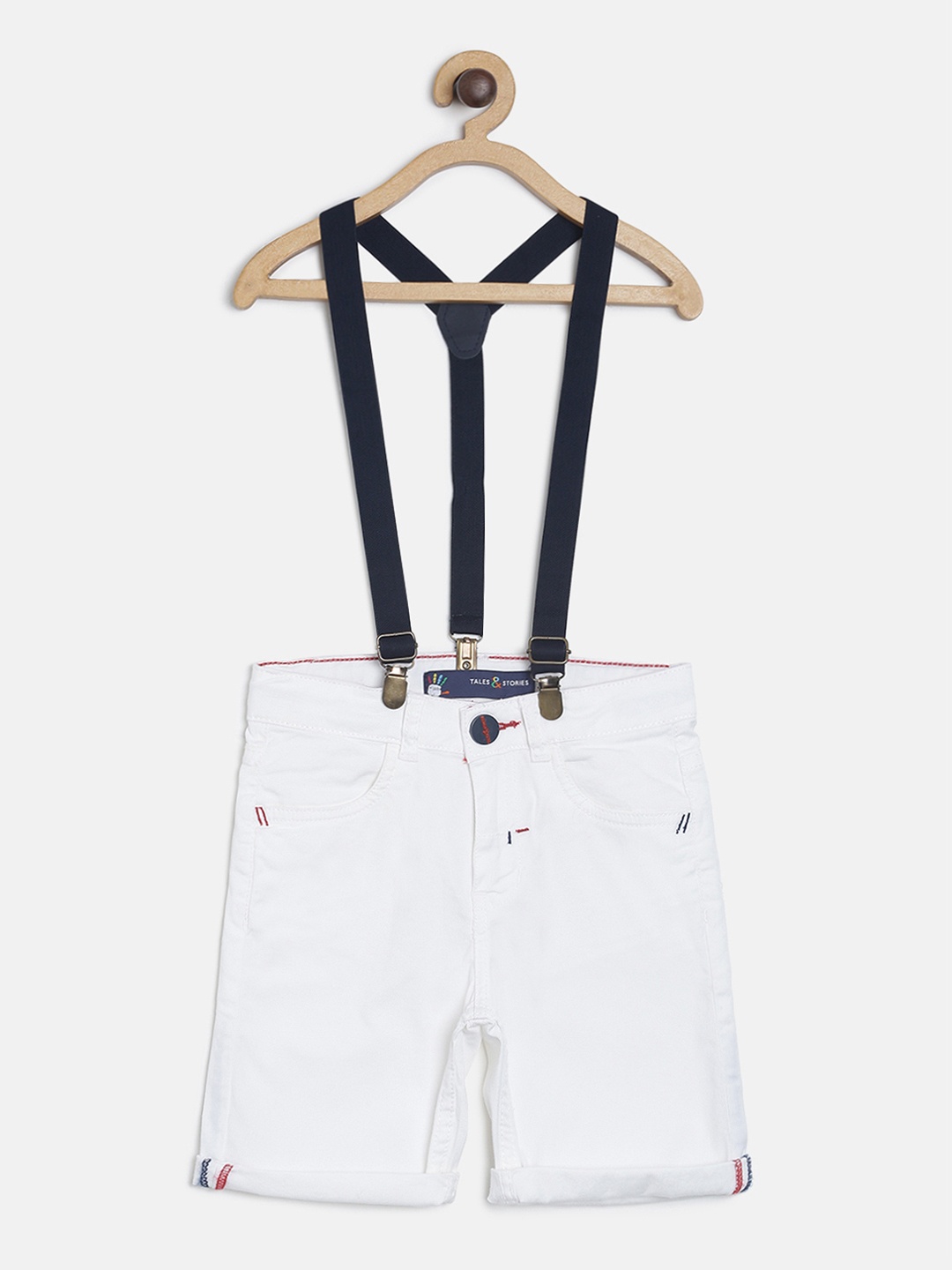 

TALES & STORIES Infant Boys White Solid Regular Shorts with Suspenders