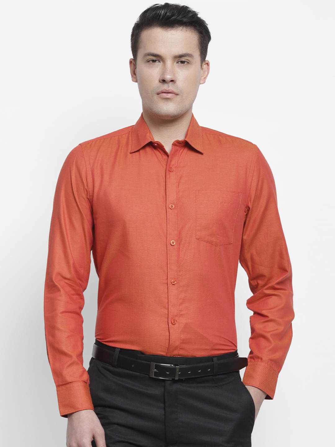

cape canary Men Orange Regular Fit Solid Formal Shirt
