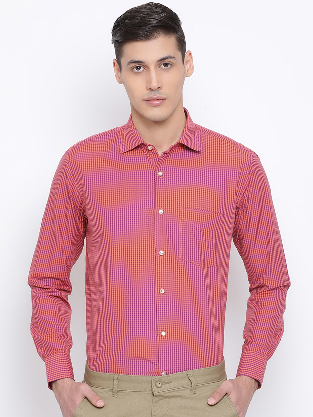 Richlook Men Orange & Purple Regular Fit Checked Formal Shirt