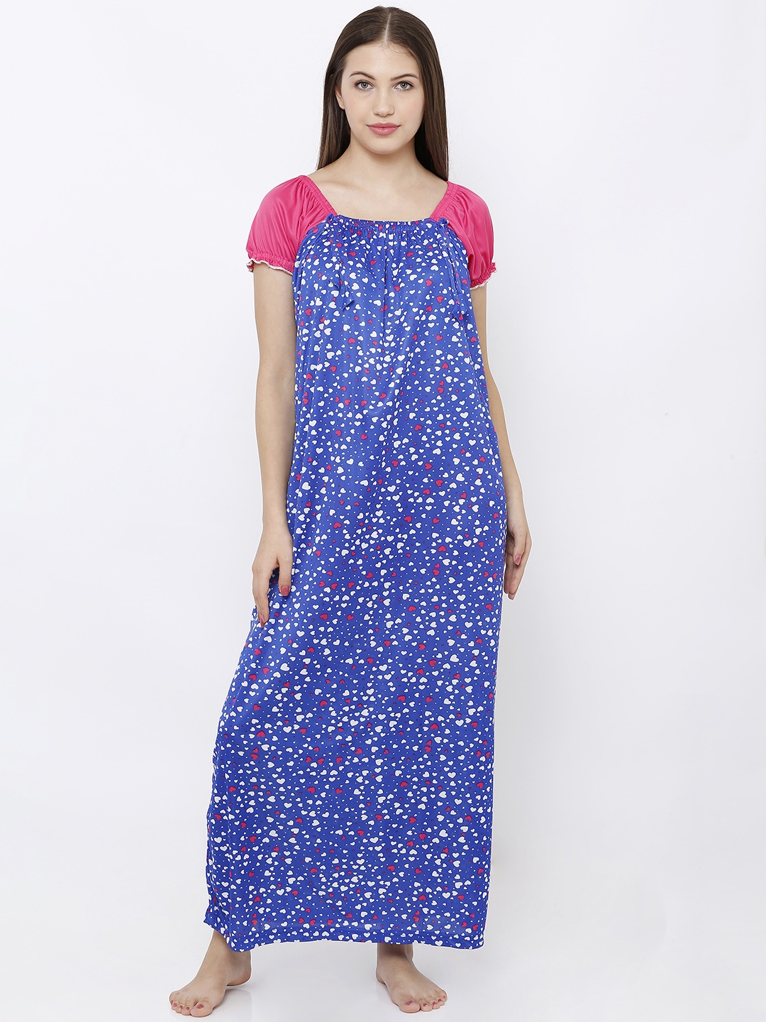 

Pretty Awesome Blue & White Printed Nightdress PTAS970