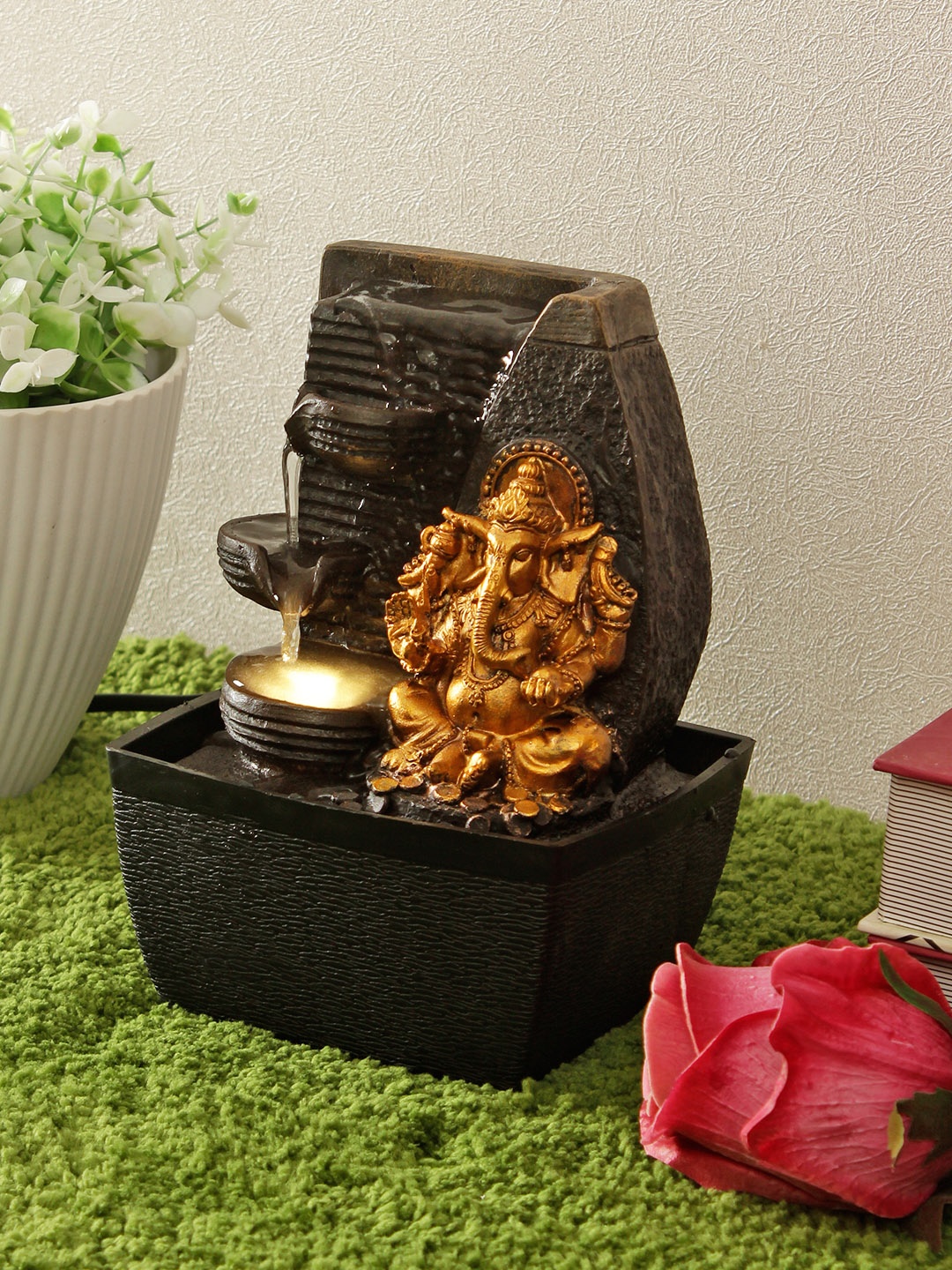 

HomeTown Brown & Gold-Toned Power Operated Impression Polyresin Ganesha Fountain