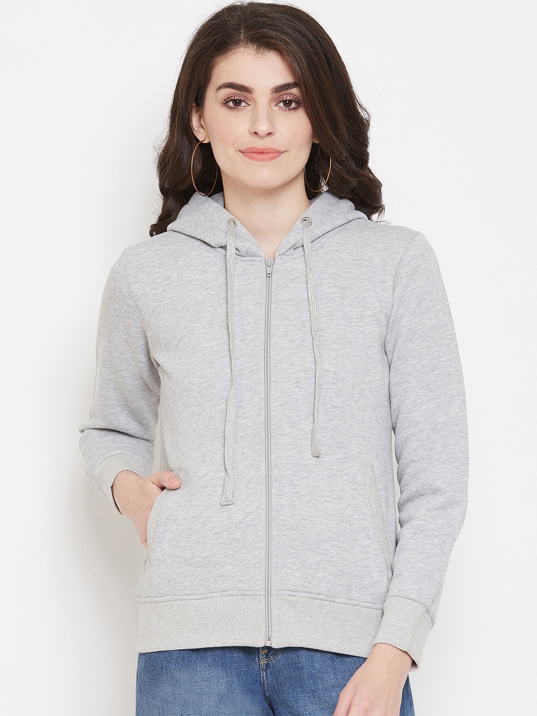 

PERFKT-U Women Grey Solid Hooded Sweatshirt