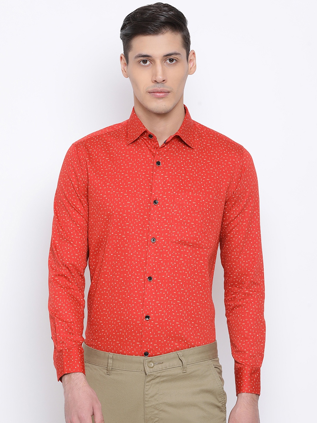 

Richlook Men Rust Orange & White Slim Fit Printed Semiformal Shirt