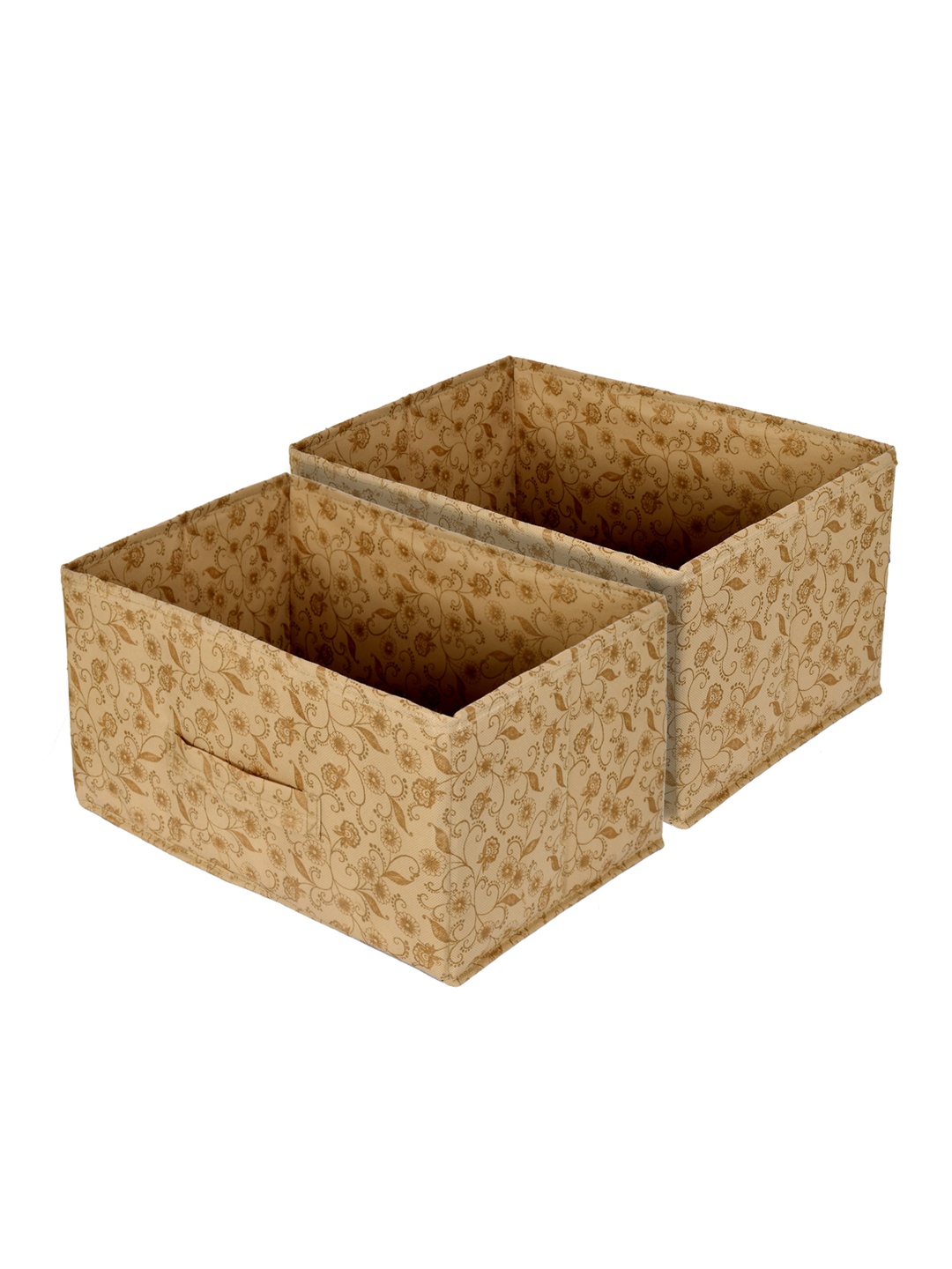 

Kuber Industries Set of 2 Beige Metallic Floral Printed Drawer Storage