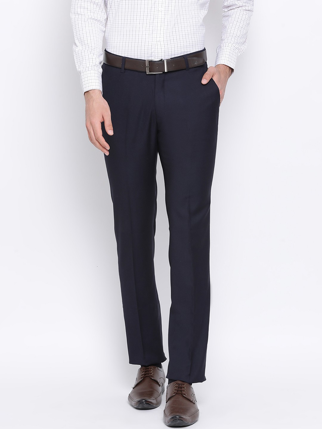 

Richlook Men Navy Blue Regular Fit Solid Trousers