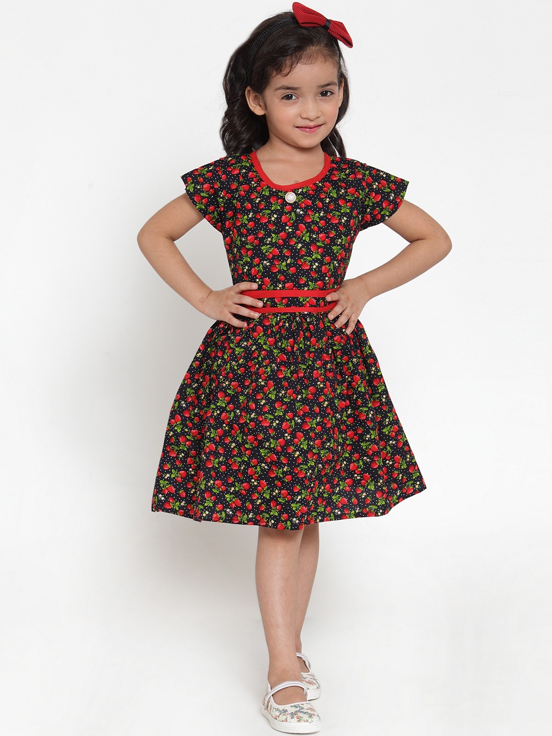 

Aarika Girls Black & Red Floral Printed Fit and Flare Dress