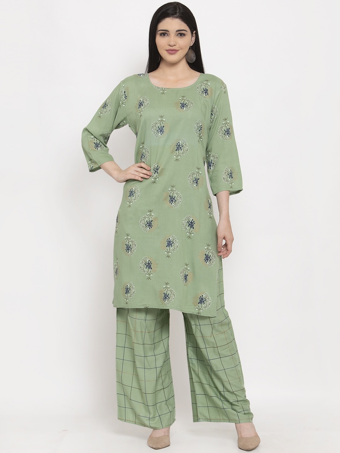 

ANAISA Women Green Printed Kurta with Palazzos