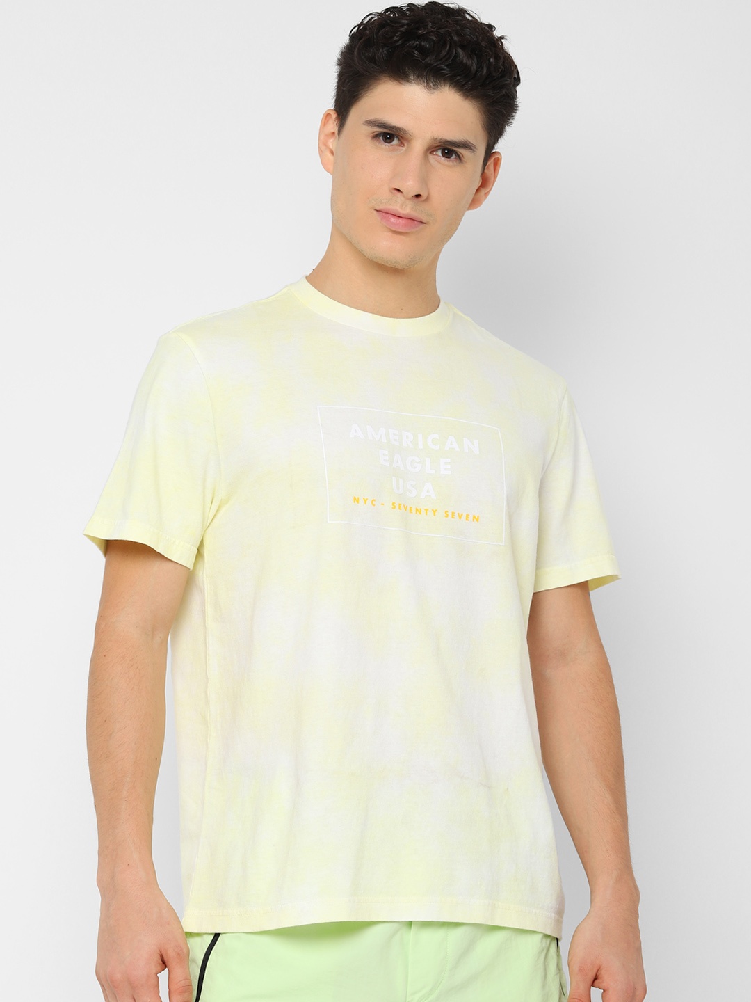 

AMERICAN EAGLE OUTFITTERS Men Yellow Printed Round Neck T-shirt