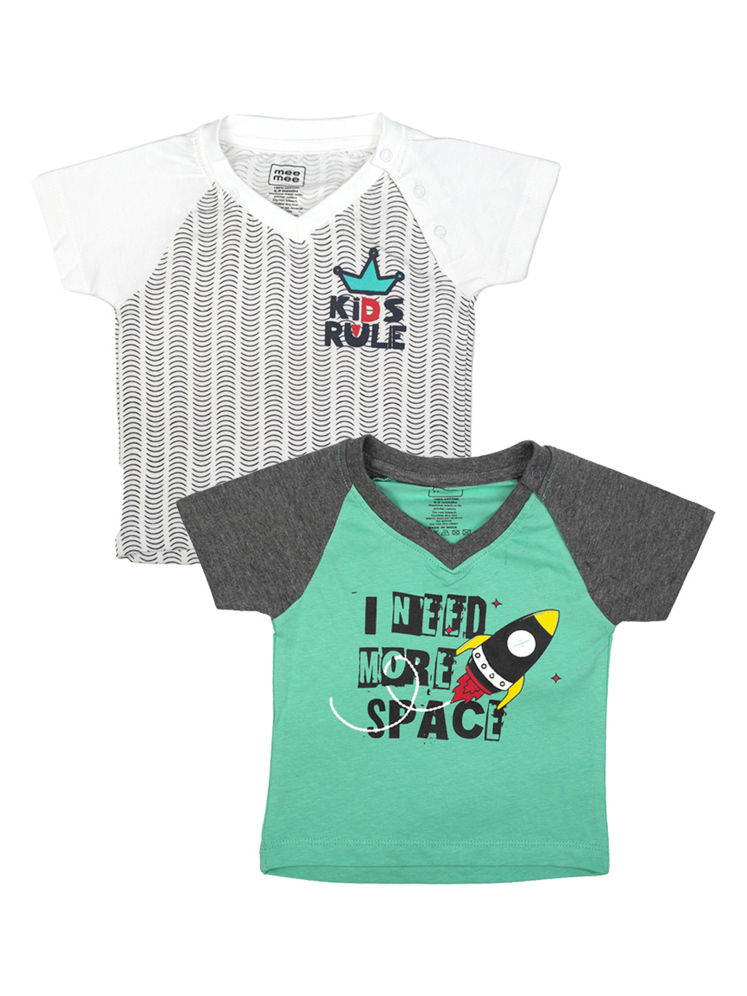 

MeeMee Boys Pack of 2 Printed V-Neck Pure Cotton T-shirts, Green