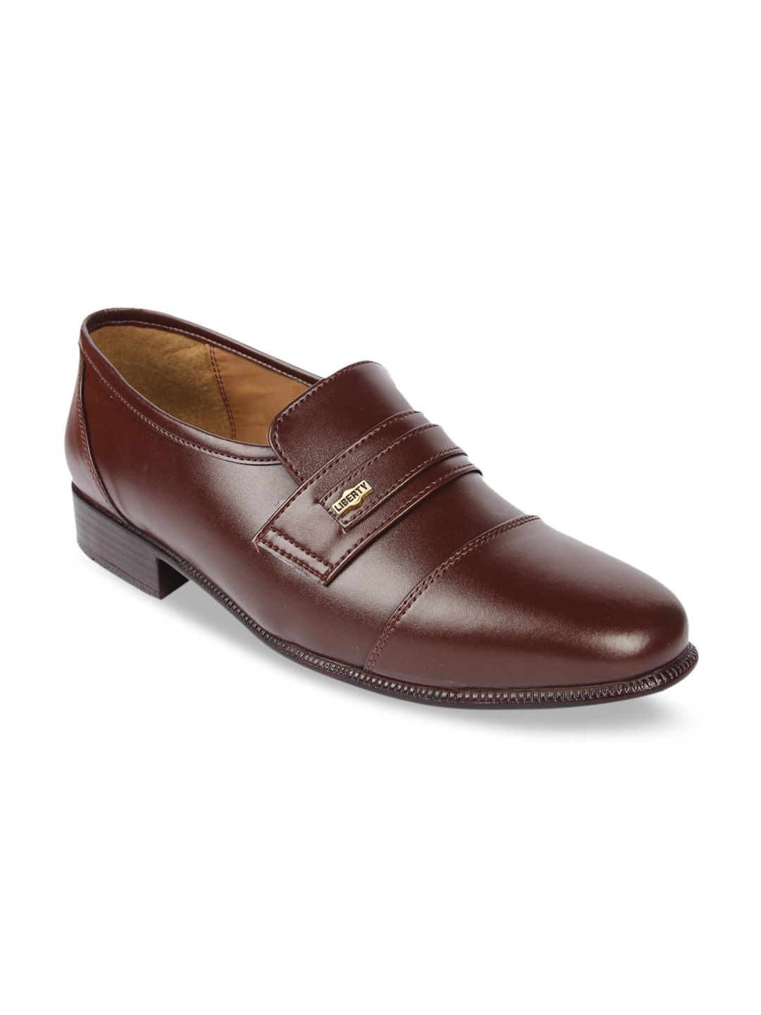 

Liberty Men Brown Solid Leather Formal Slip-Ons