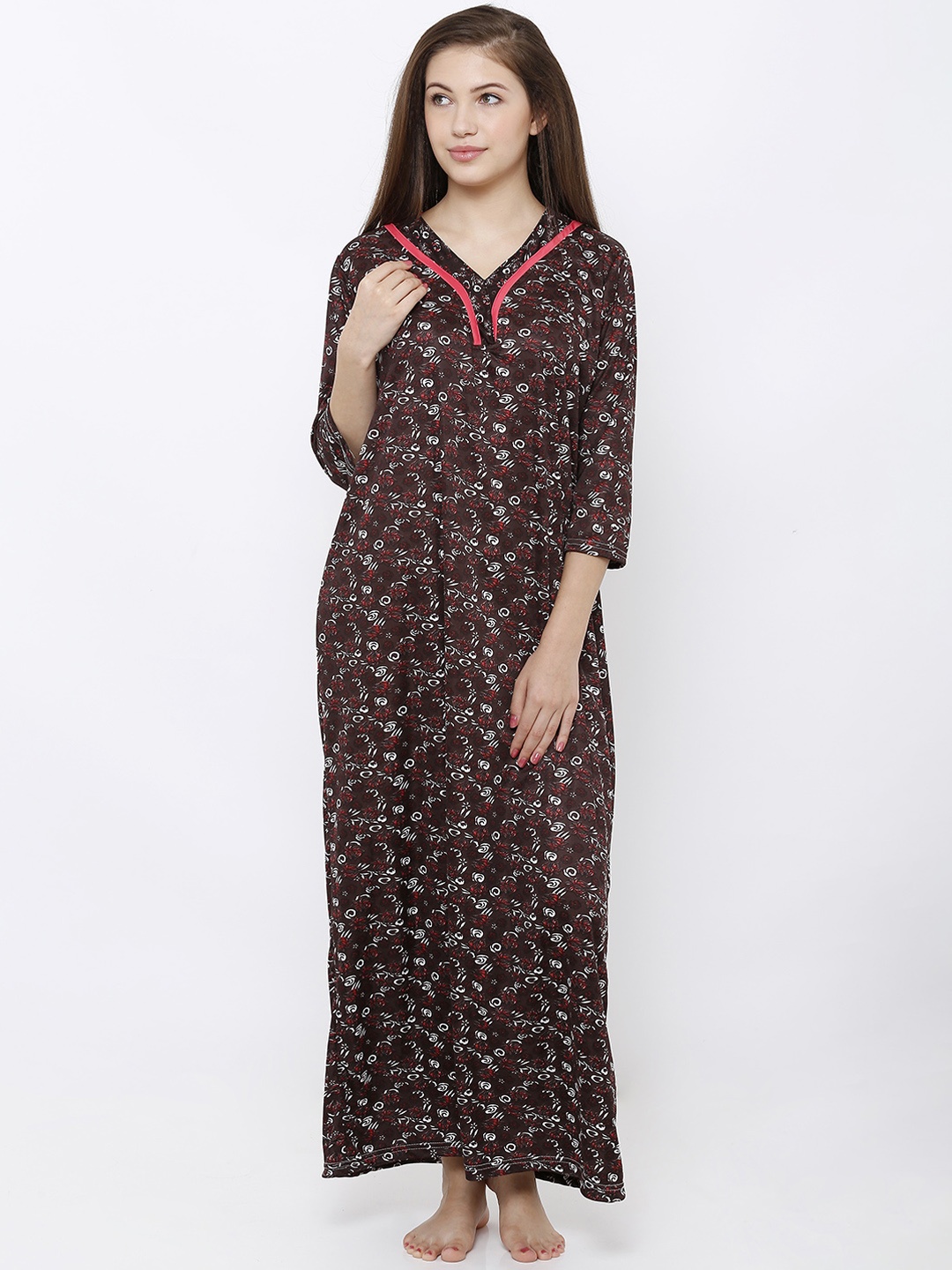 

Pretty Awesome Brown Printed Nightdress