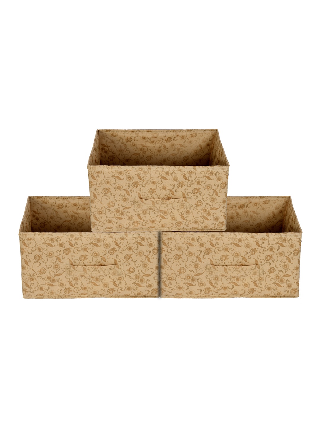 

Kuber Industries Set Of 3 Beige Metallic Floral Printed Drawer Storage Organizer