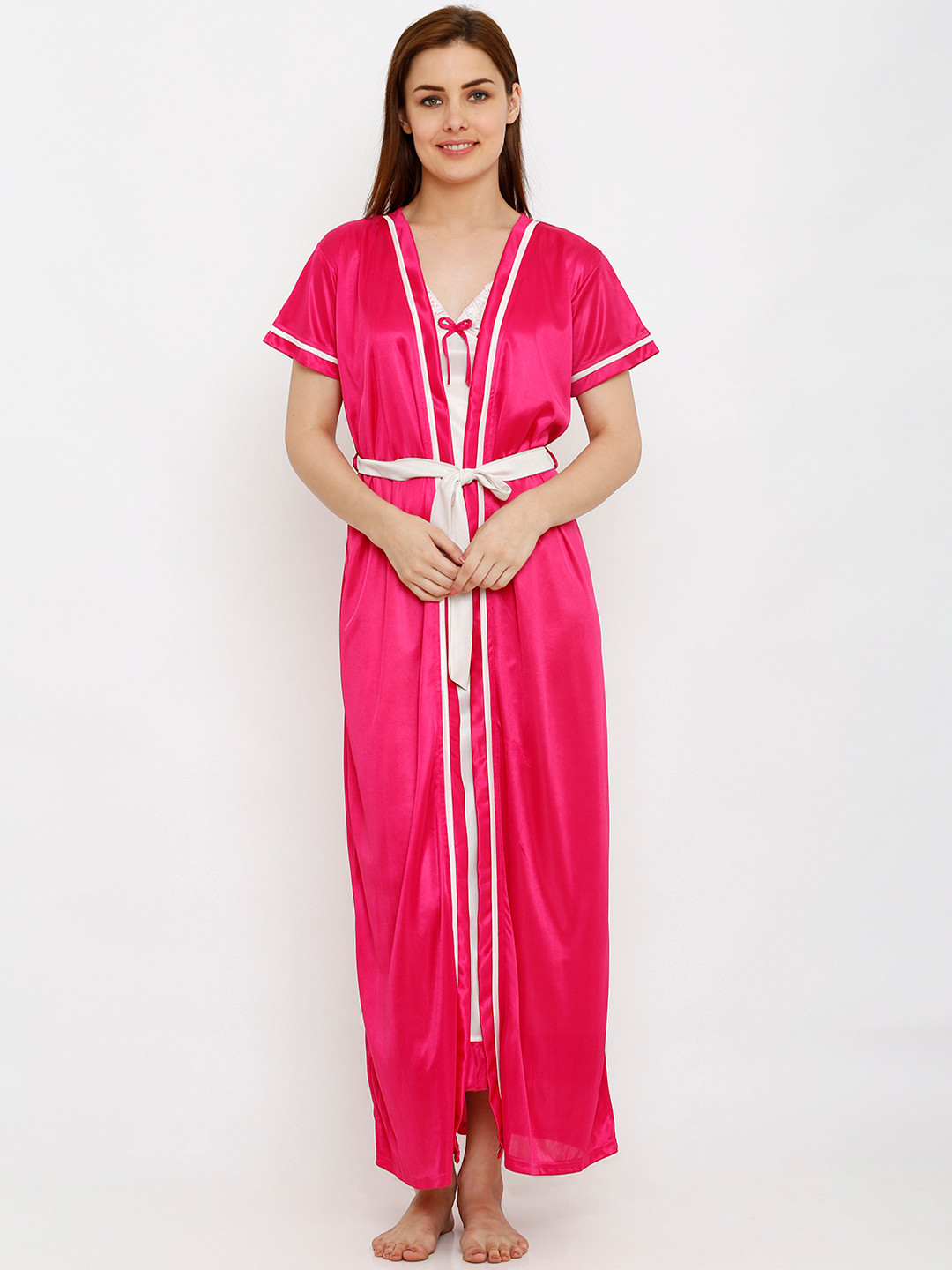 

Pretty Awesome Pink Solid 2 Pcs Robe Nightdress